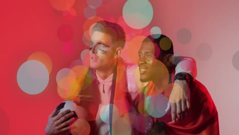 animación de diversos partidarios masculinos con banderas de portugal y alemania sobre los puntos