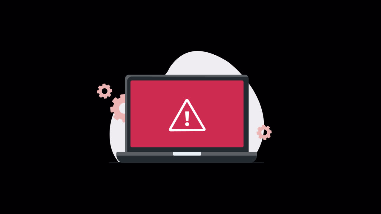 Laptop with Error Message and Spinning Gears Animation