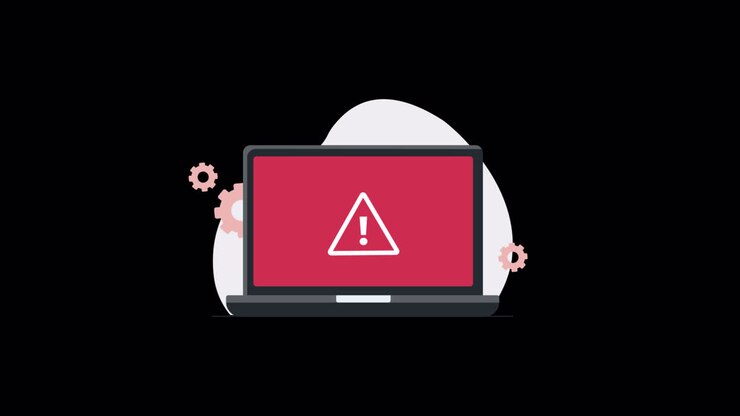 Laptop with Error Message and Spinning Gears Animation