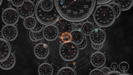 animación del sistema solar, los planetas y el espacio sobre el tictac de los relojes