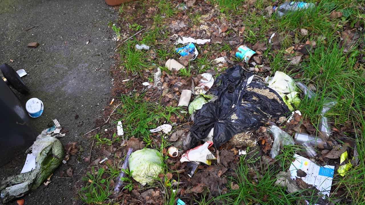 Dirty nappies and Waste after being fly tipped, rubbish dumping, hazardous waste, littering, Fly Tipping in Stoke on Trent one of Englands poorest areas