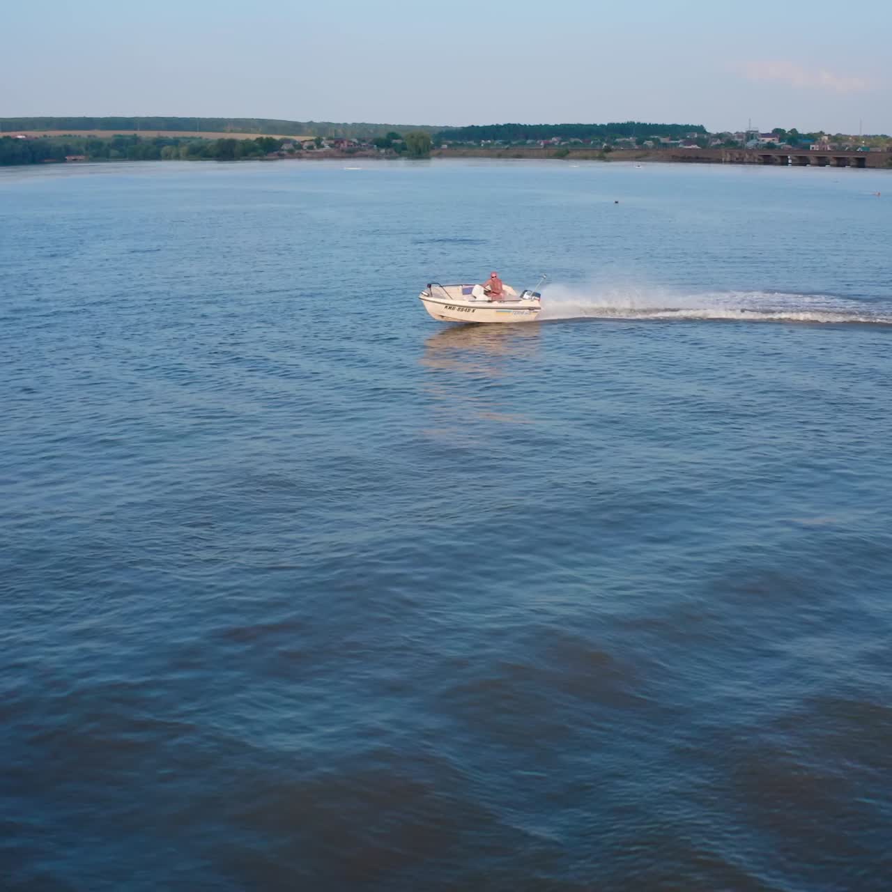 Aerial view of speed boat on river
