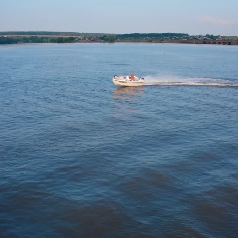 aerial view of speed boat on river