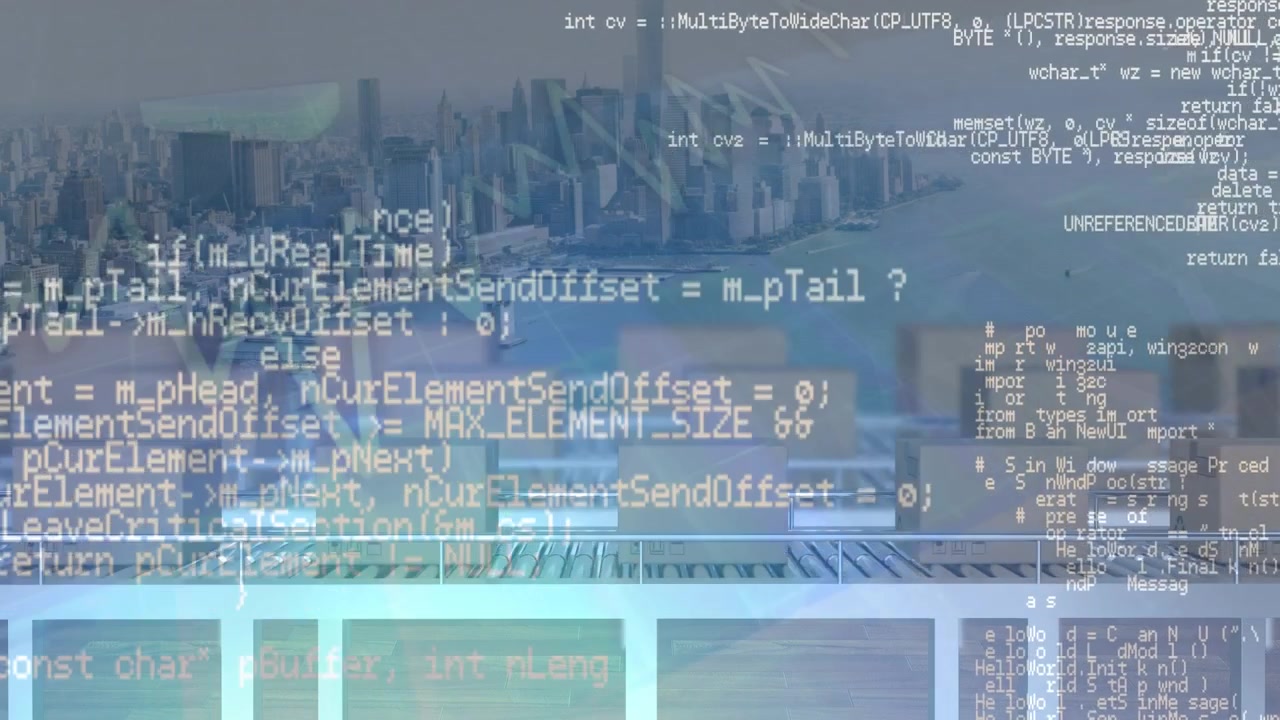 Animazione dell'elaborazione di dati finanziari su scatole su nastri trasportatori e paesaggio urbano