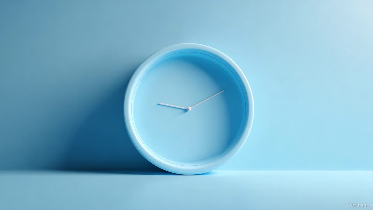A Simple Yet Elegant Blue Clock Displayed Against a Minimalist Light Blue Background, Emphasizing Time's Passage and Modern Design Aesthetics in Home Decor
