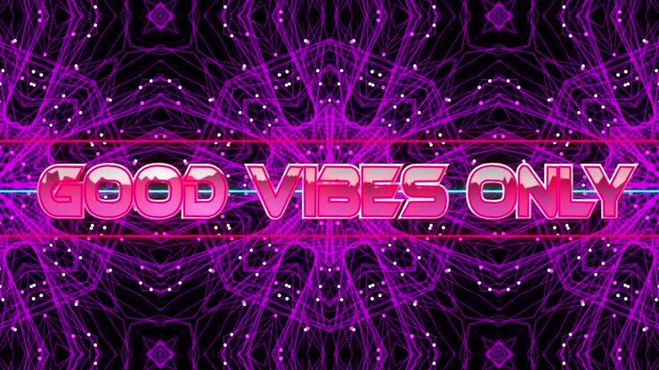 Animation of good vibes only text over kaleidoscopic moving shapes