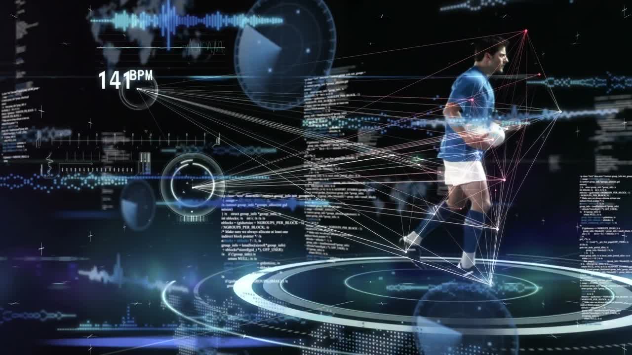 Animation of data processing over male rugby player