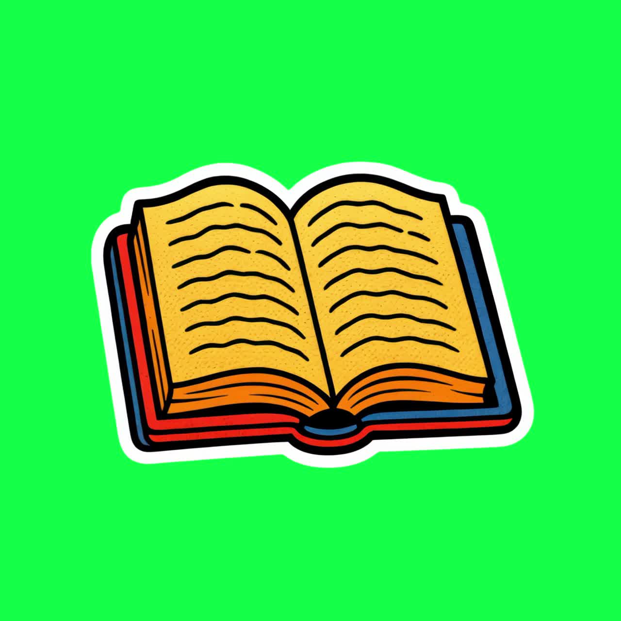 Colorful open book illustration animation, transparent 4K video, green screen