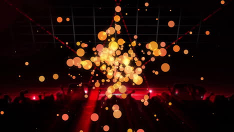 animation of circles over silhouettes of dancing people and flashing lights on black background