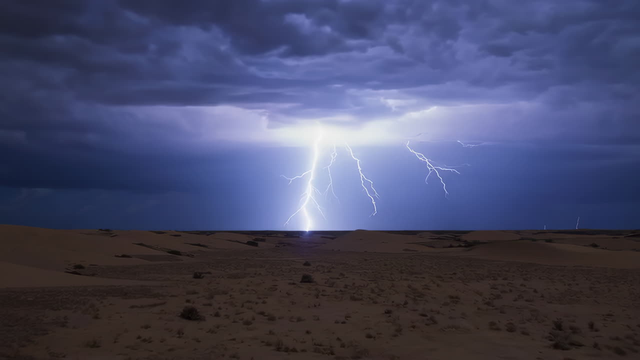 Lightning Storm Over a Desert Landscape at Night
