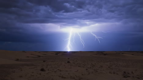lightning storm over a desert landscape at night