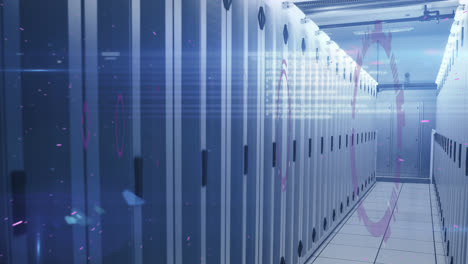 animation of data processing and scope scanning over server room