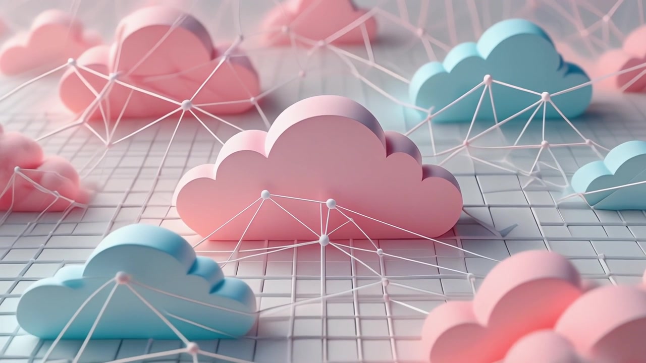 Abstract 3D Cloud Network Visualization Representing Cloud Computing and Data Connectivity