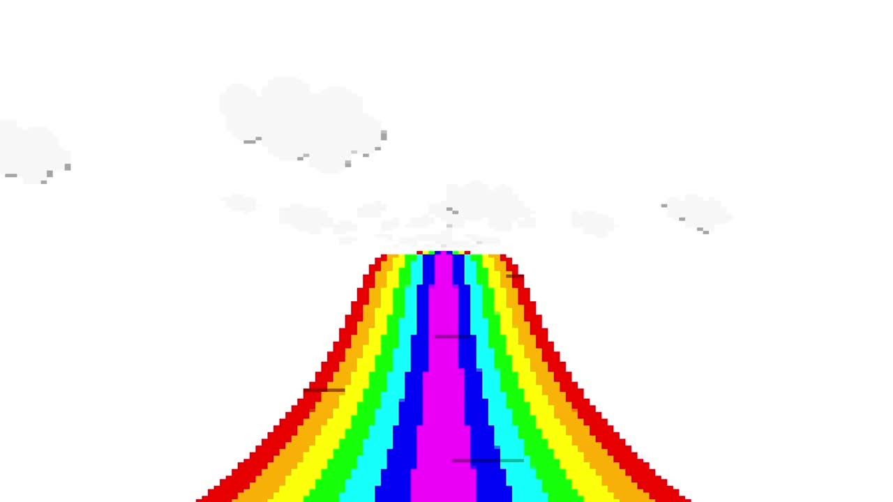 무지개 모션의 윈테이지 픽셀 모션 (무지개 위의 구름과 함께 앞쪽 관점에서 다채로운 애니메이션 배경으로 사용할 수 있습니다) 배경은 원활한 루핑입니다.