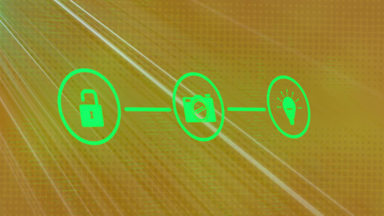 animación de senderos de luz sobre una red de conexiones con íconos sobre fondo negro