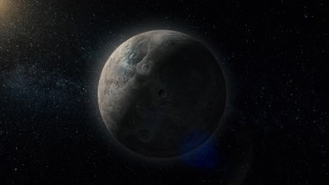 a gray planet in the dark of space