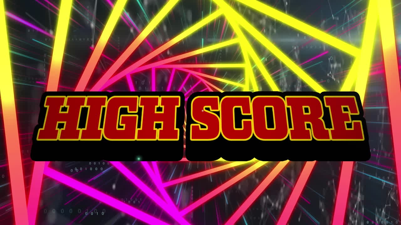 animación del texto de la puntuación de altos sobre formas geométricas naranjas y rosadas