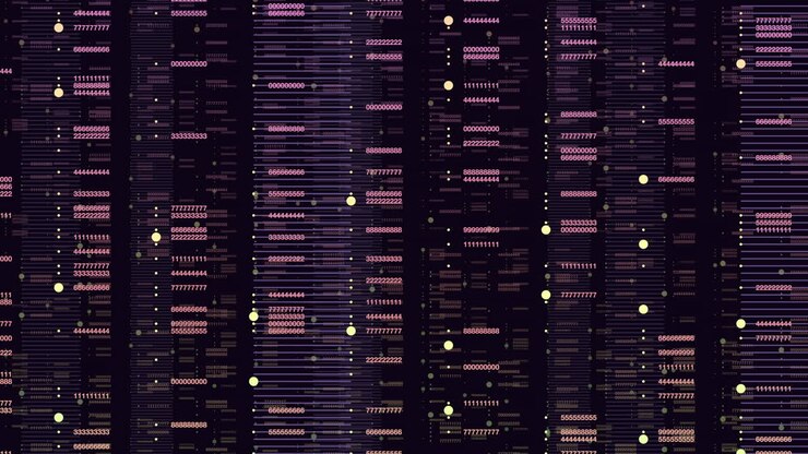 Random numbers pattern in rows on dark space