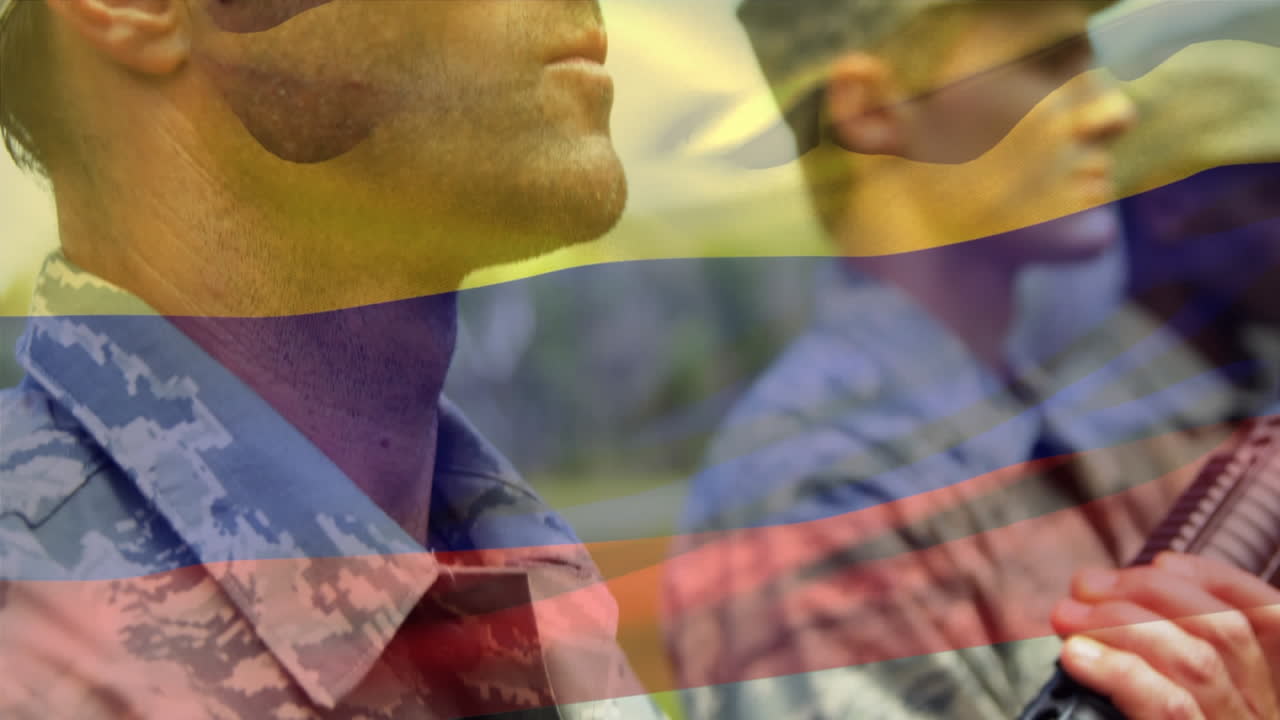 Animazione della bandiera della Colombia che sventola su soldati caucasici