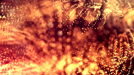 3d render of luminous particles as science fiction background or modern abstract gold background of particles with depth of field and bokeh like vj loop. particles form line and string structure. 2