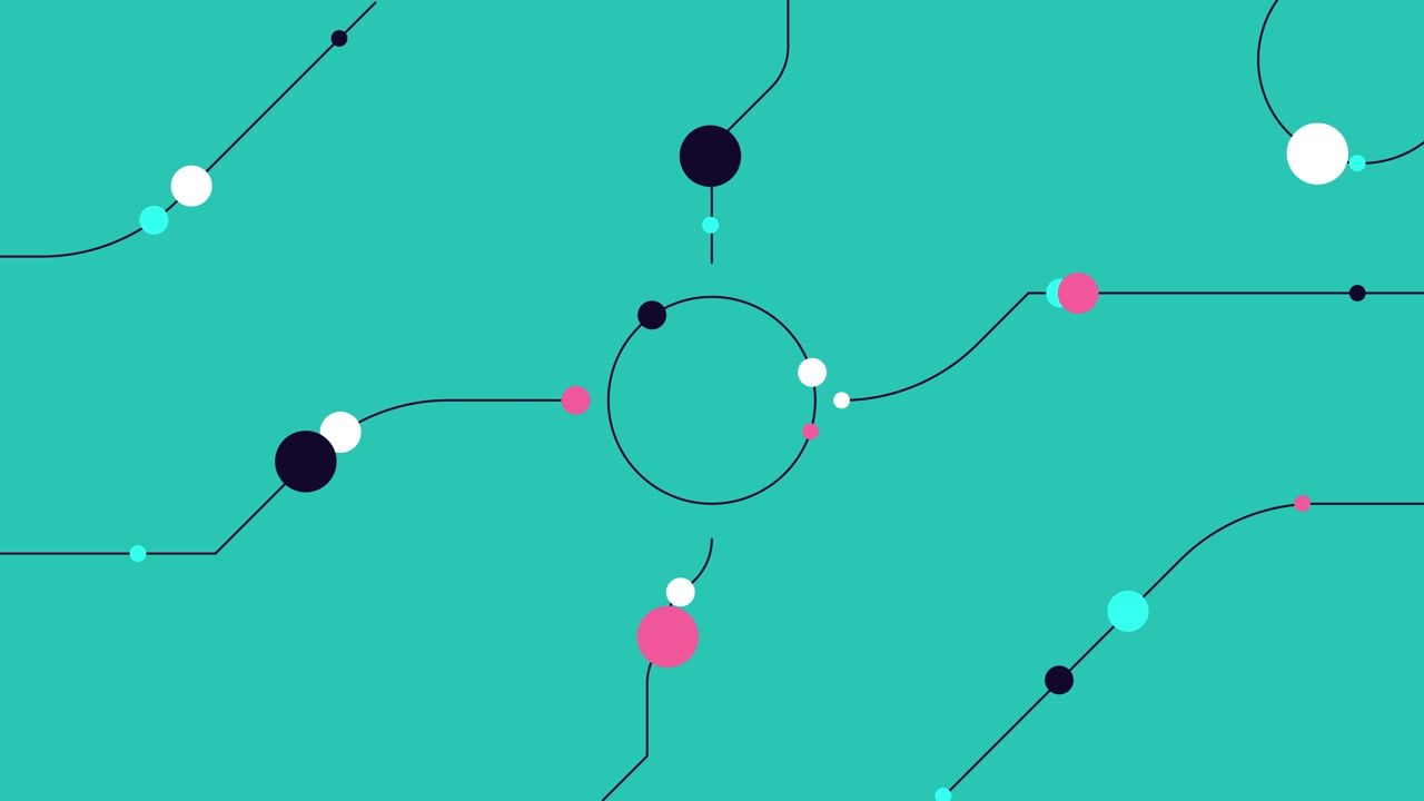 Abstract Network of Lines and Moving Dots on Teal Background