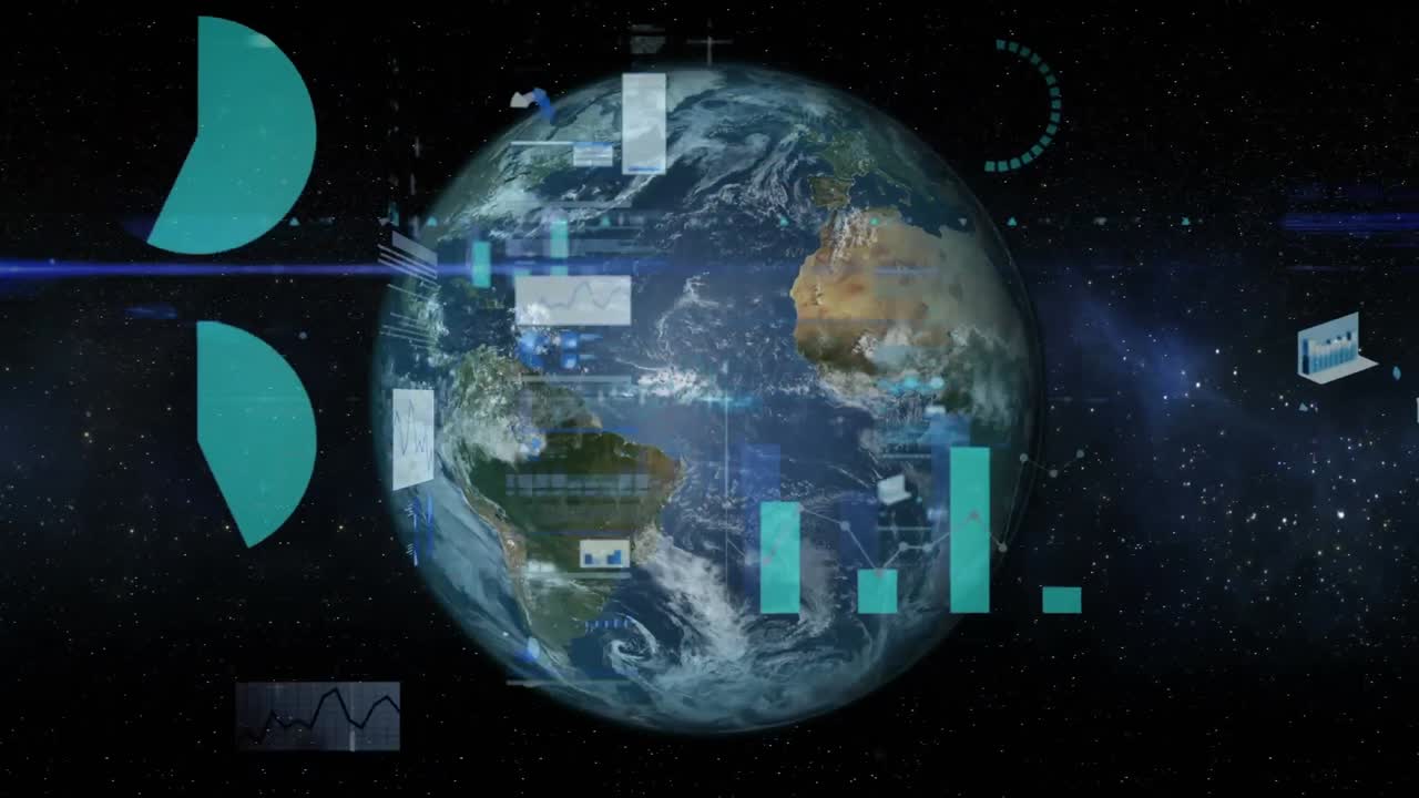 Animation of statistics and data processing over globe