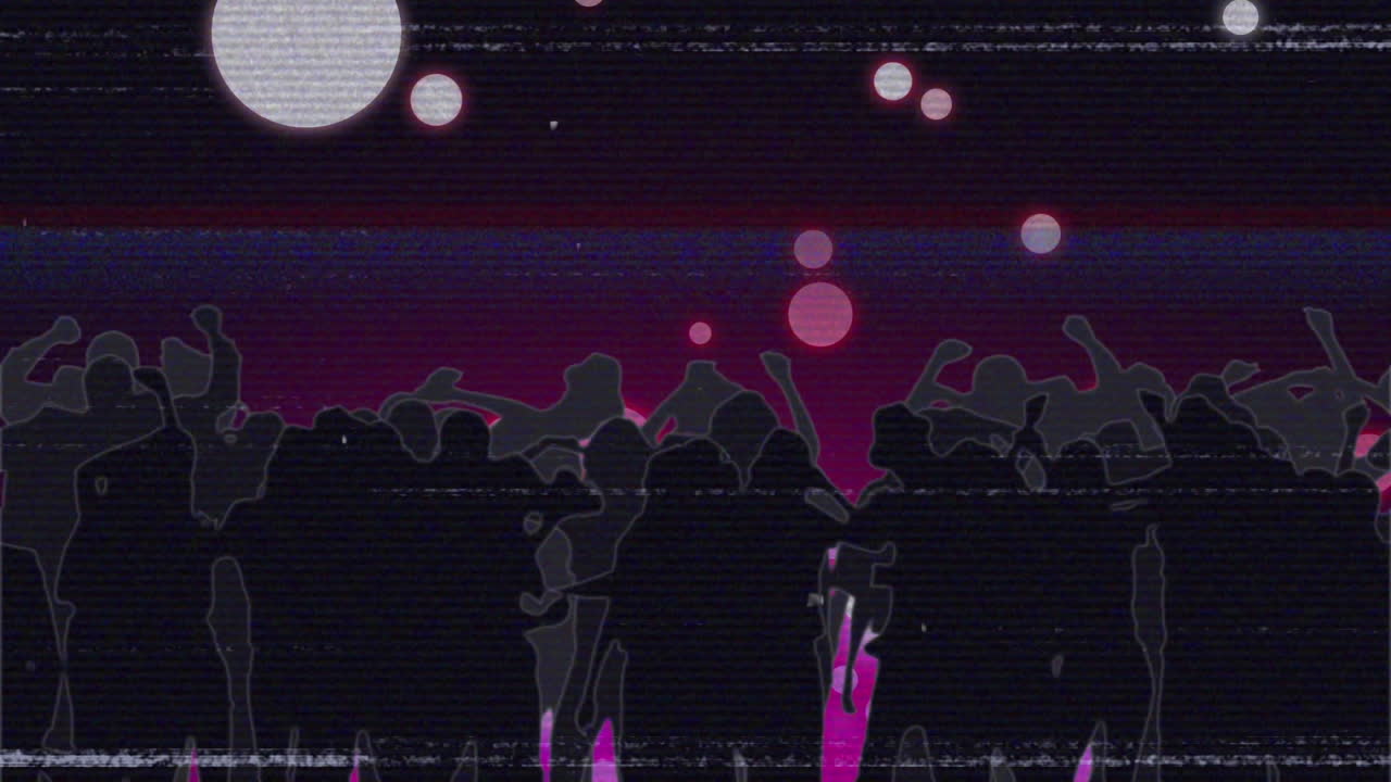 Screen with lines interference showing dancing crowd