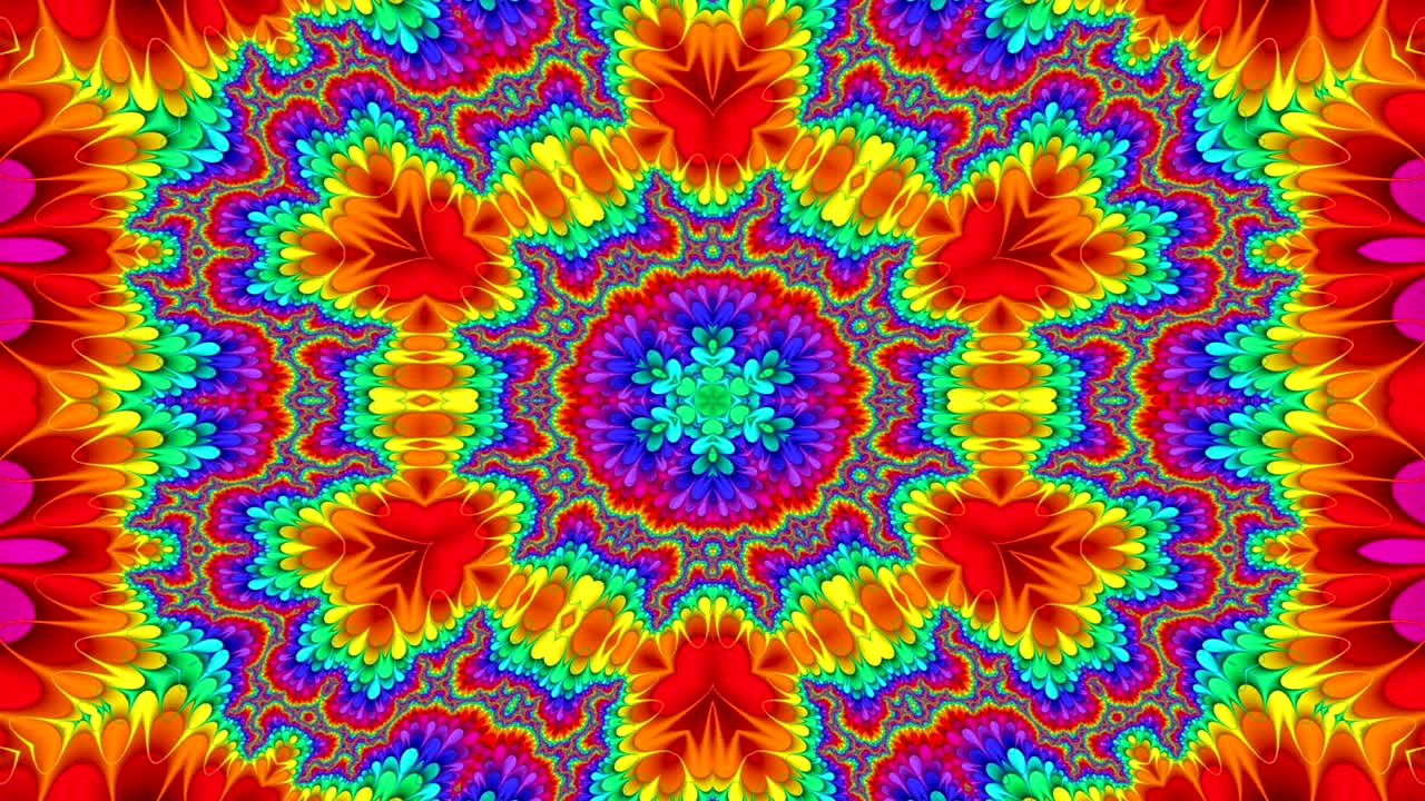 Abstract Coloroso modello simmetrico Ornamentale decorativo Kaleidoscopio Movimento Circolo geometrico e forme stellari