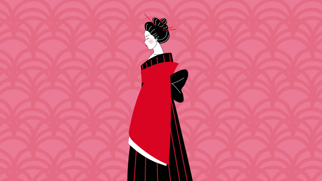 키모노를 입은 우아한 일본 여성