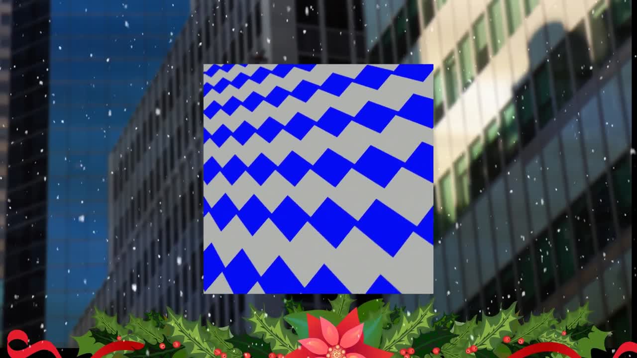 animación de formas y nieve cayendo sobre el paisaje urbano.