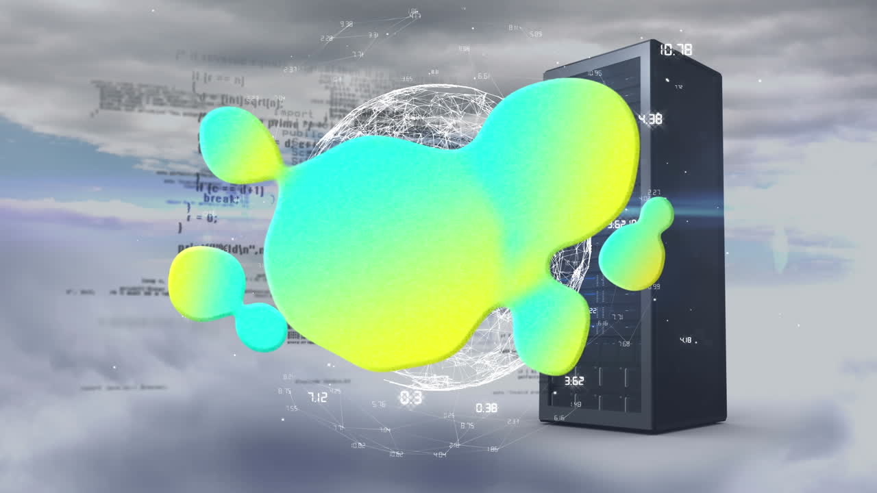 하늘의 구름에 대한 연결 네트워크와 컴퓨터 서버의 지구상의 그라디엔트 모양