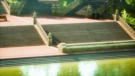 Ruhiger-Teich,-Umrahmt-Von-Einem-üppig-Grünen-Waldpark-Im-Sonnenschein