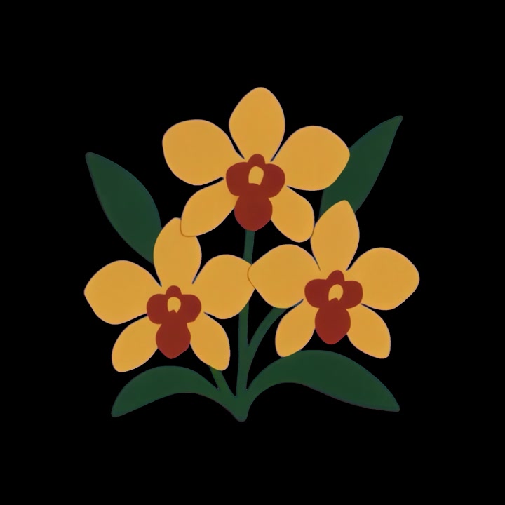 Ilustração Animada de Orquídeas Amarelas em Fundo Preto