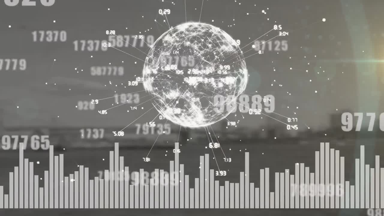 데이터 프로세싱의 애니메이션과 공항 위의 지구