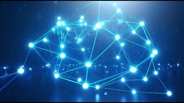 Glowing Blue Network Nodes Connecting in Abstract Digital Space