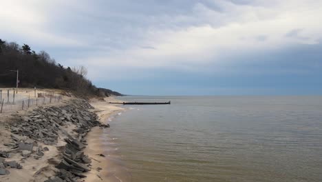 muskegon beach with stone reinforcements