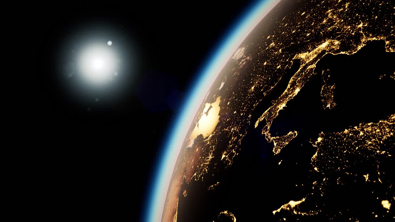 밤에 우주, 태양, 지구