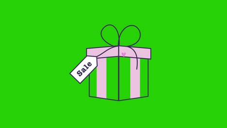 4k video of cartoon pink gift box on green background.