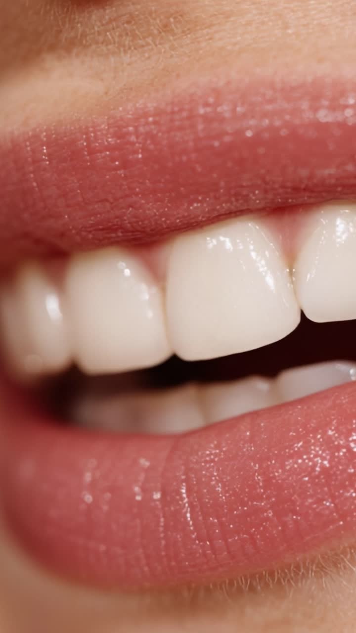 Close-Up of a Smiling Mouth Showcasing Healthy Pink Lips and Bright White Teeth, Capturing the Beauty and Care of Oral Hygiene and Aesthetic Appeal in a Vivid Expression