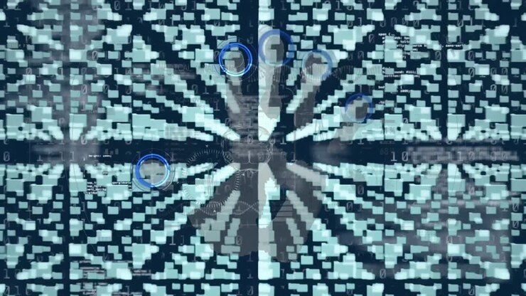 Animation of folders moving over security padlock and data processing