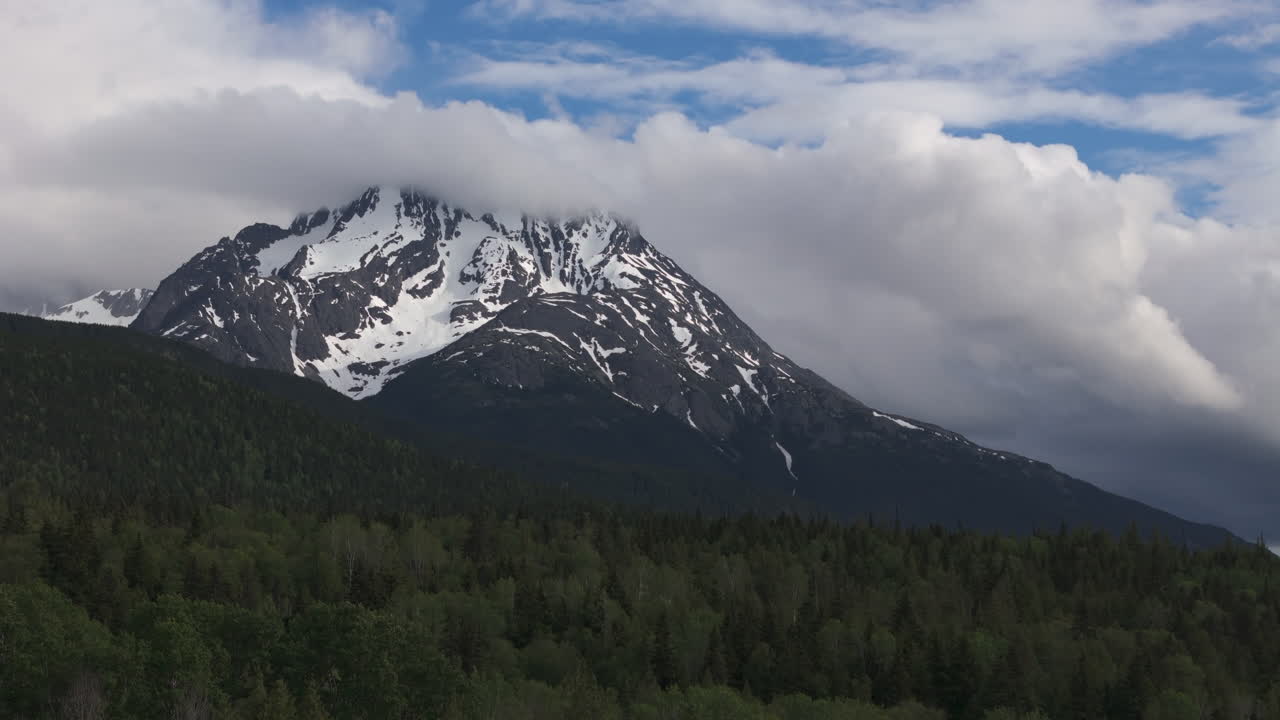 Majestic Yukon peaks under dramatic cloudy skies
