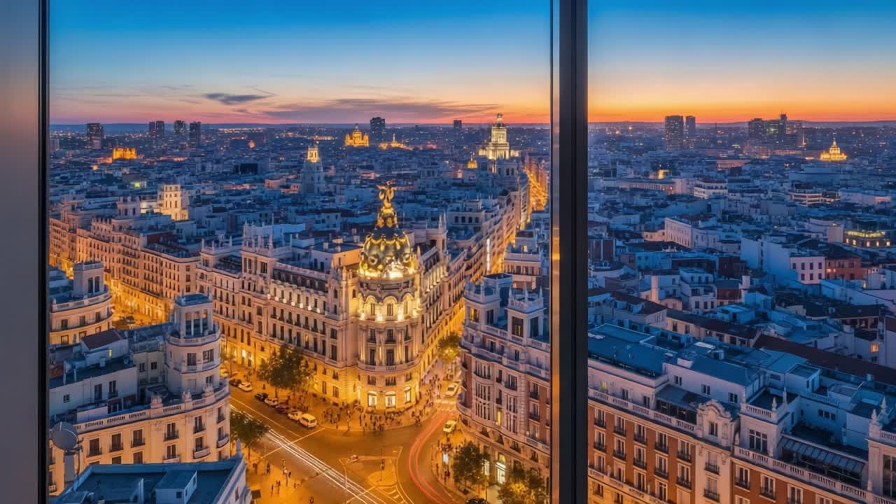 Panoramic Twilight View of Madrid Cityscape from Above