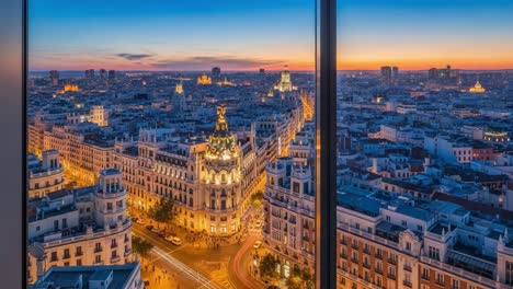 panoramic twilight view of madrid cityscape from above
