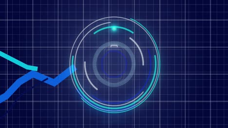 Animation-of-blue-lines,-scope-scanning-and-data-processing-over-grid