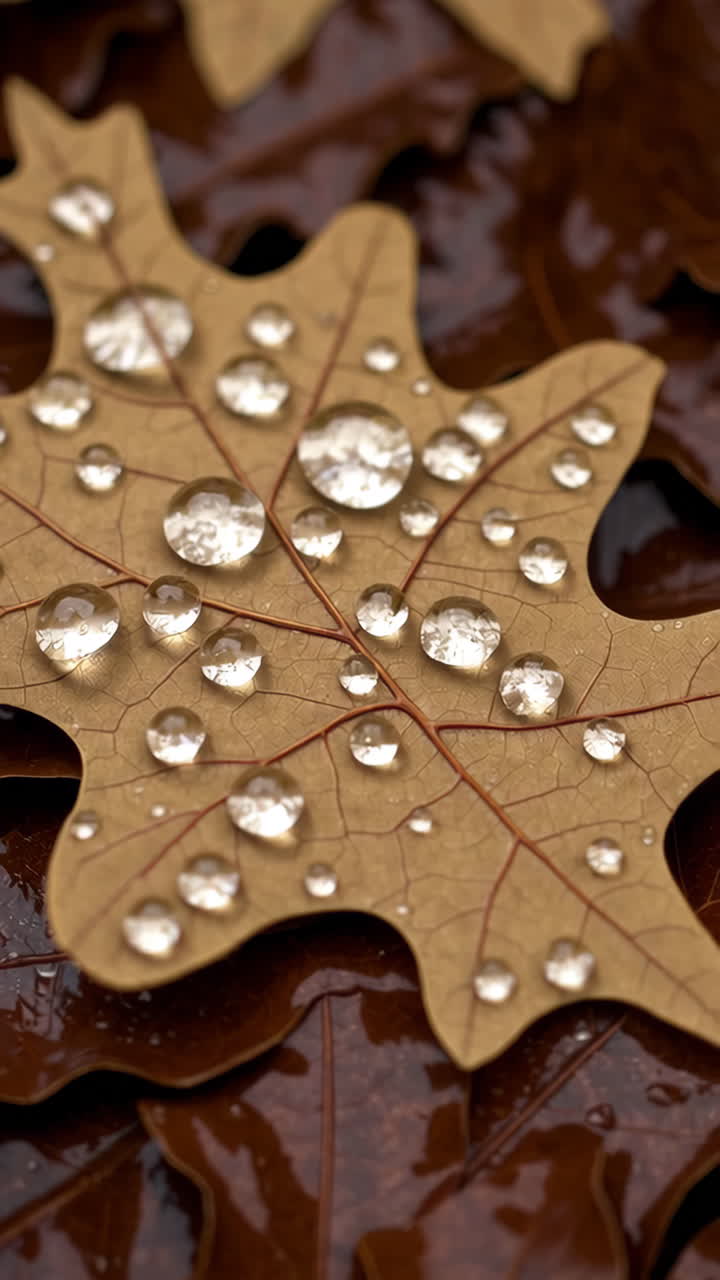 Close-up of Autumn Leaf with Water Droplets