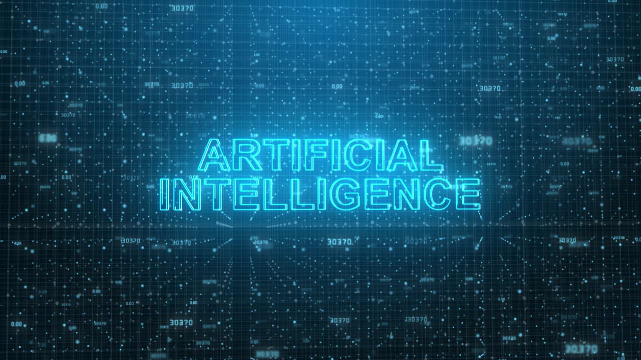 Artificial Intelligence Concept: Blue Futuristic Technology Network on Digital Cyberspace Background