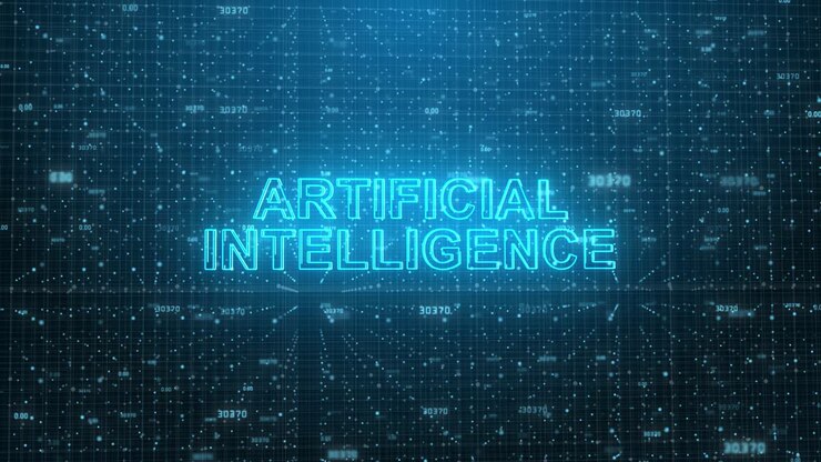 Concetto di Intelligenza Artificiale: Rete tecnologica futuristica blu su sfondo di cyberspazio digitale