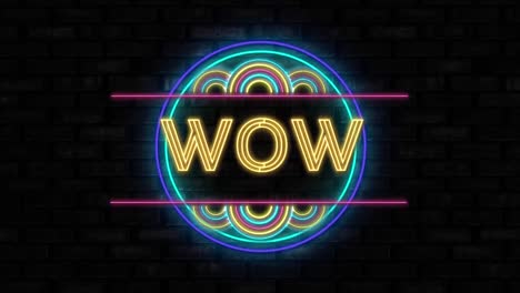 Digital-animation-of-neon-wow-text-against-black-background