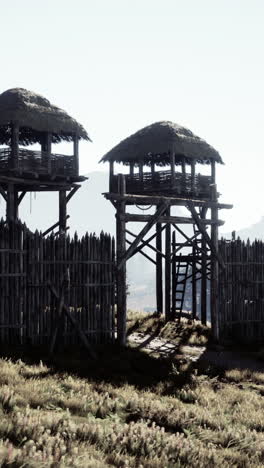 ancient wooden gate and towers