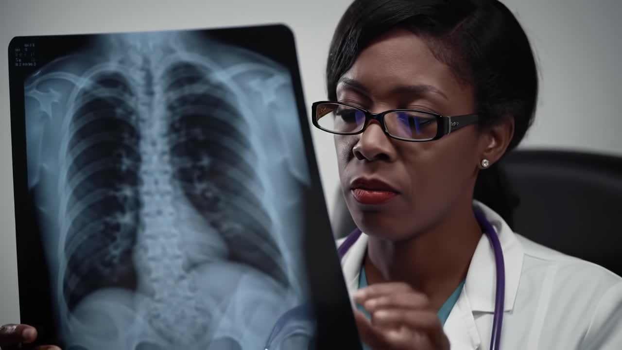 Medical Professional Analyzing X-ray Imagery: Evaluating Patient's Chest Health and Conditions Through Diagnostic Imaging